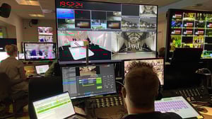 Man sitting in a TV studio 