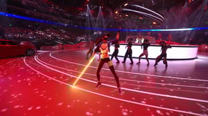 Augmented reality gaming champion Akali is dancing live in front of the audience