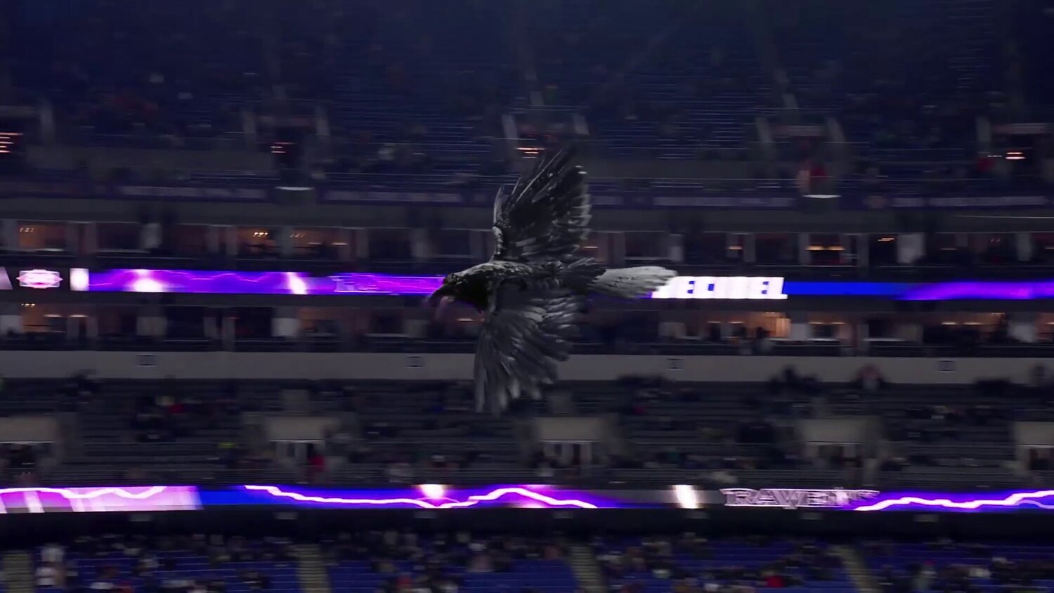 Giant AR raven circling around the stadium