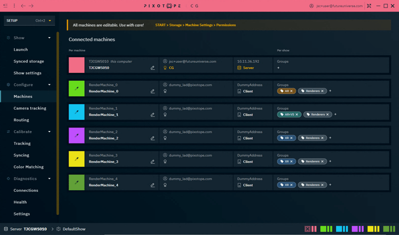 Pixotope Machines Panel