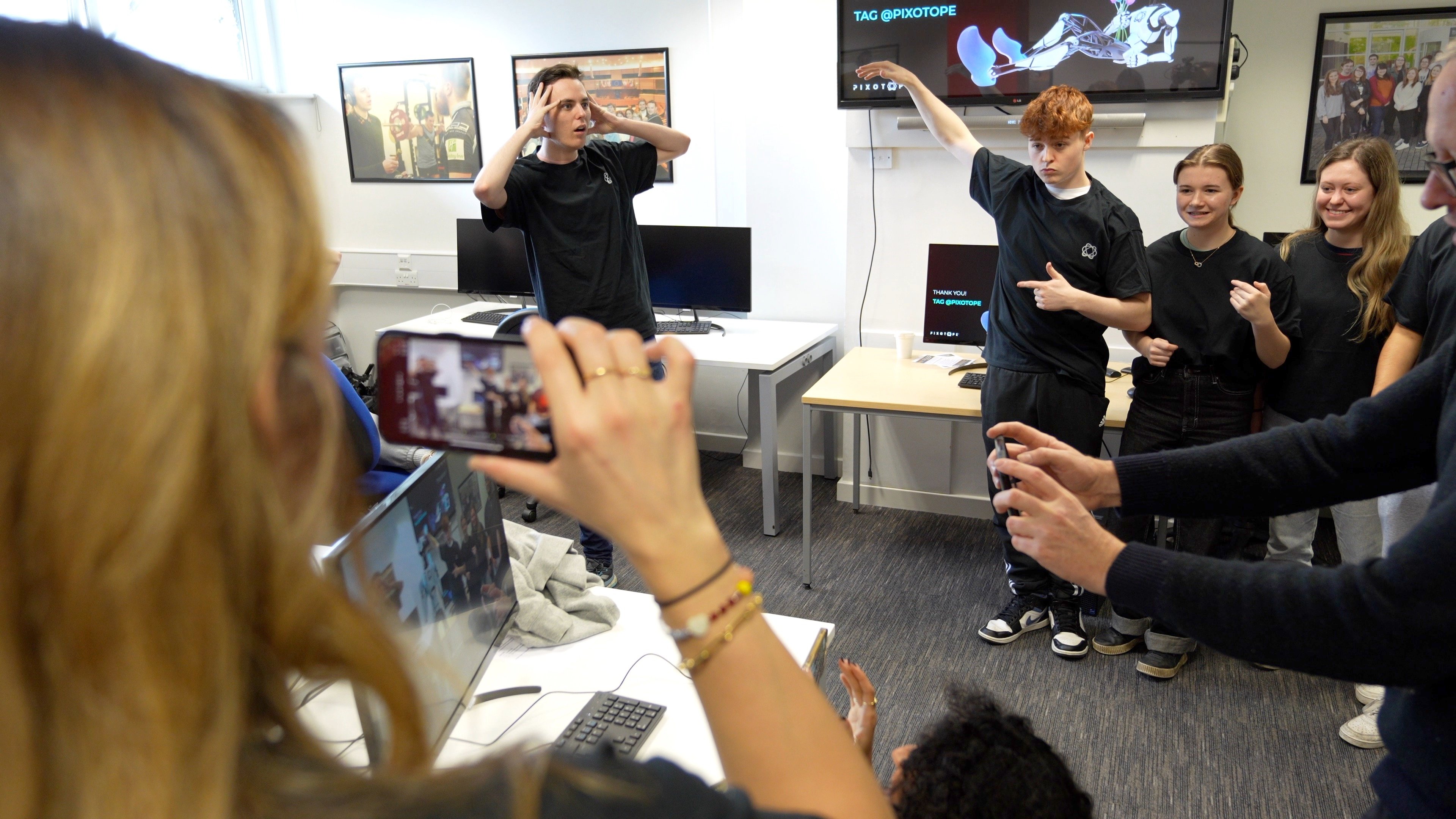 Students testing Pixotope Pocket app for virtual production