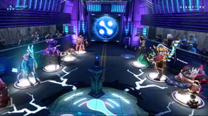 Multiple generated augmented characters from gaming are standing in the studio against each other