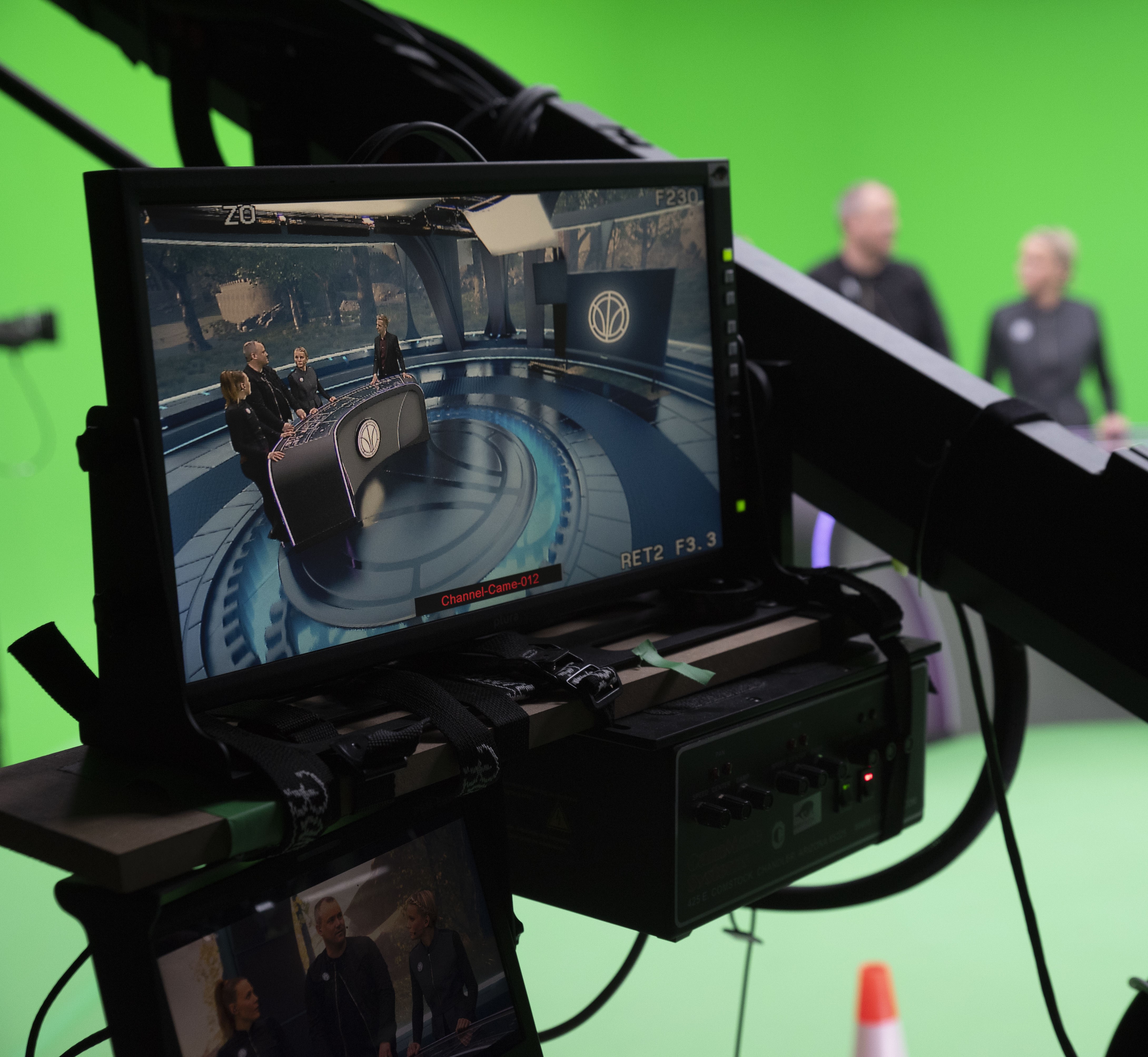 Detail of the camera screen pointing at the virtual studio