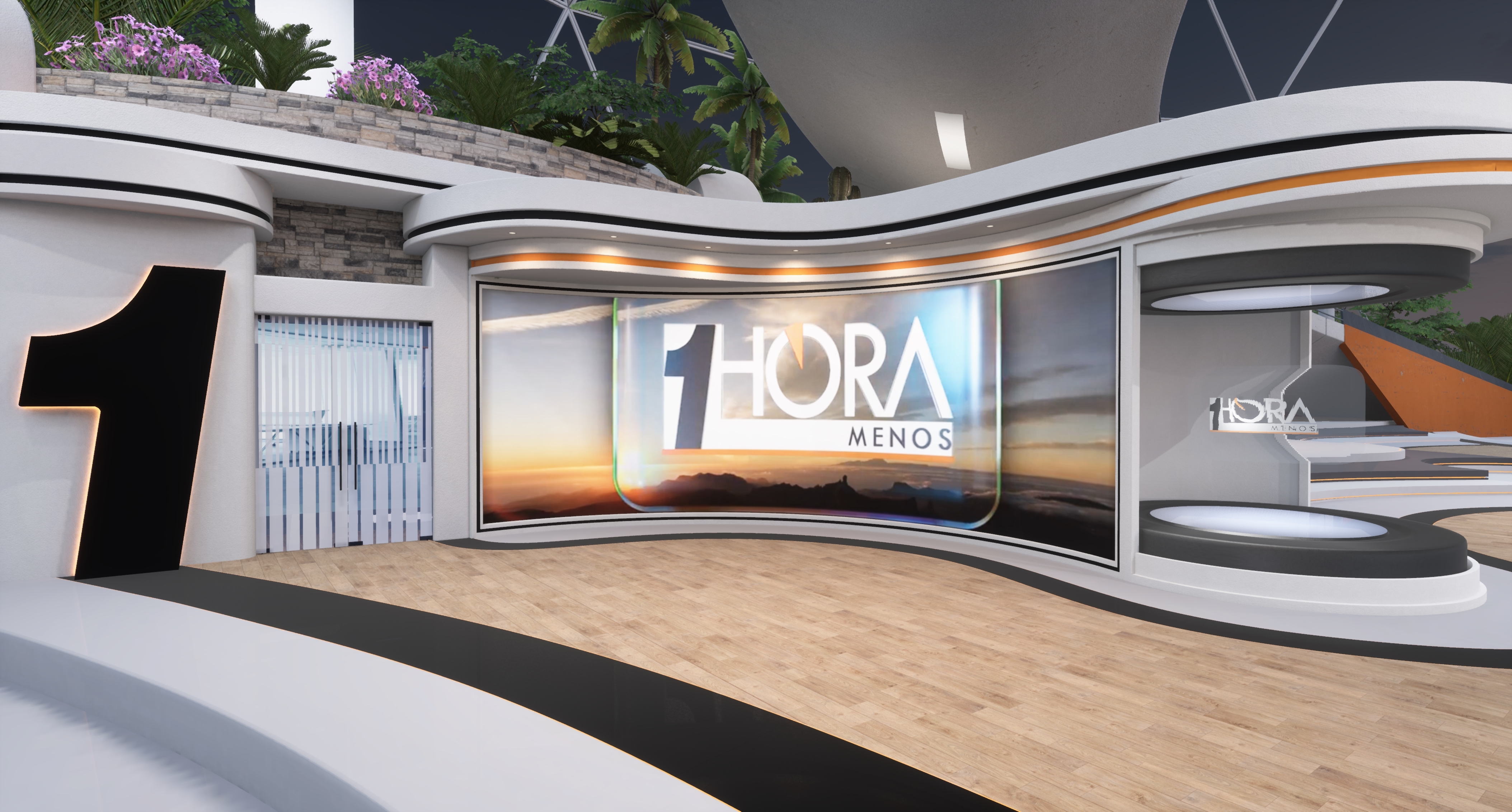 Virtual studio featuring logo of the show Una hora menos Virtual studio featuring logo of the show Una hora menos